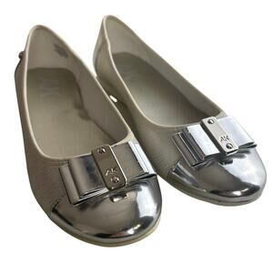 Anne Klein Sport Akaricia White and Silver Bow Ballet Flats Size 8.5